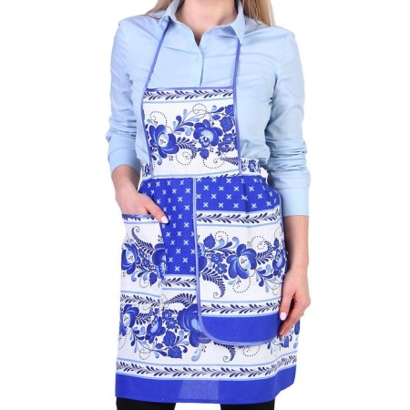 Apron "Gzhel", souvenir, with a pocket and a towel-1
