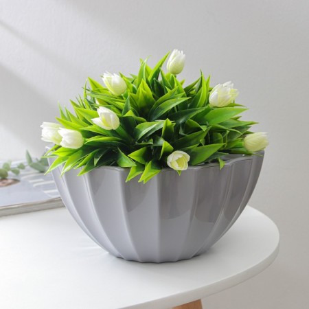 Kashpo for flowers with an auto -watering “shell”, 2.4 l, d = 22cm, h = 10.5 cm, color gray color