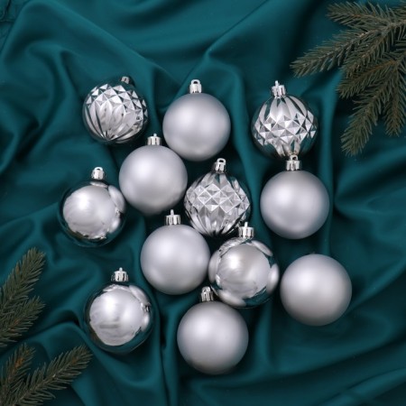 Set of balls plastic D-6 cm, 12 pcs "Laurent" silver