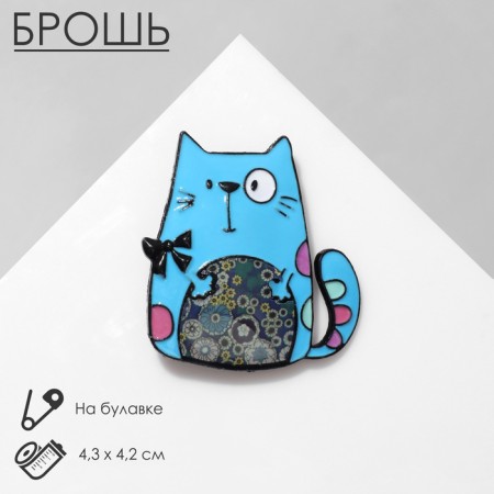 Multiple brooch "Cat" with a bow, blue color in ferrous metal