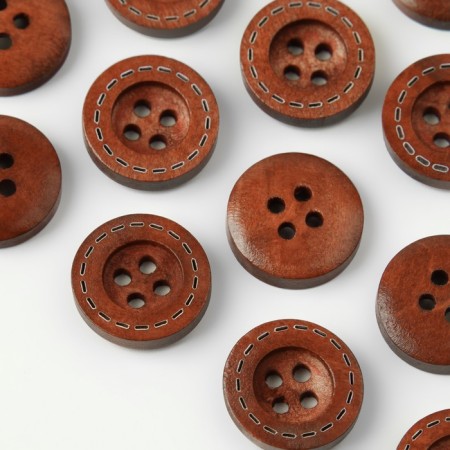 Button wooden, 4 punctures, d = 15 mm, brown color-1