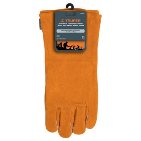 Genuine leather gloves, long cuffs, with lining, for welding, Truper-1