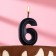 Candle in the Cake "Fine", number 6, black metallic, 6.5 cm