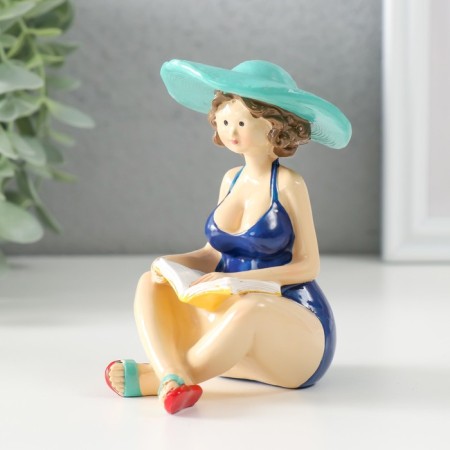 Souvenir Polystone "Pill in a blue swimsuit, in a hat, reads the book" 8.5x6.5x10 cm-3