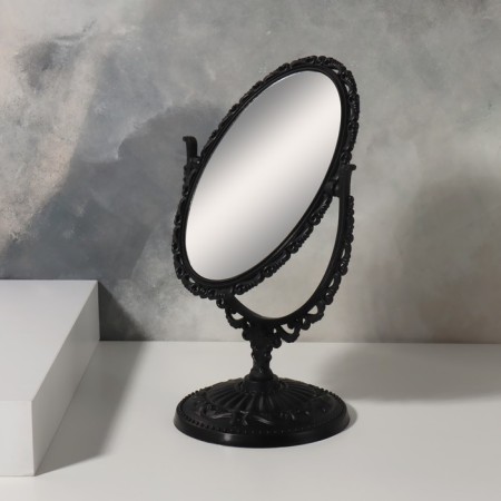 The mirror of the desktop “oval”, two -sided, with an increase, the mirror surface is 8.8 × 12.2 cm, the color is black-3