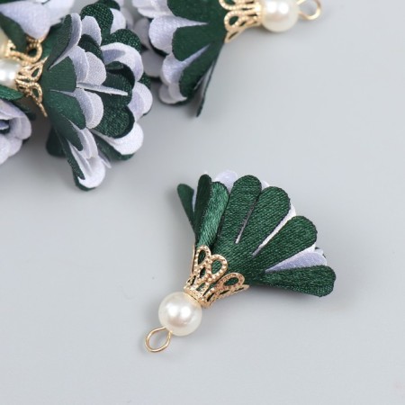 Decor Textile "Flower 2 colors with pearls. Coniferous and white" set 6 pcs 3 cm-1