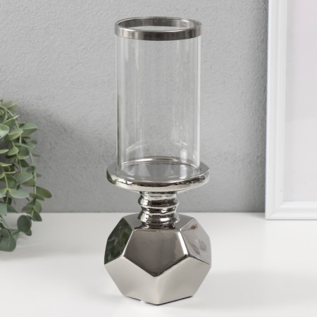 Ceramics candlestick, glass per 1 candle "Eye" d = 7.5 cm silver 10.5x10.5x27 cm-2
