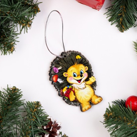 Two -sided hedgehog's Christmas tree toy, 9x6 cm