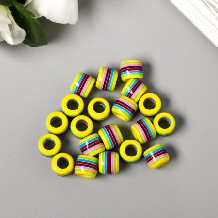 Beads for creativity plastic "Striped cylinder with yellow" set of 20 pcs 1x1.2x1.2 cm-1