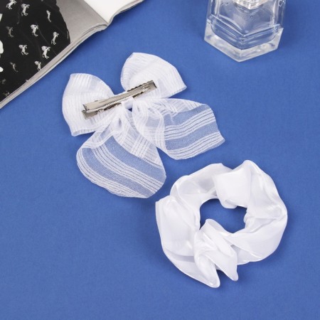Hair set "Schoolgirl" (elastic band 10 cm, clamp 9 cm) strips volume, white-2