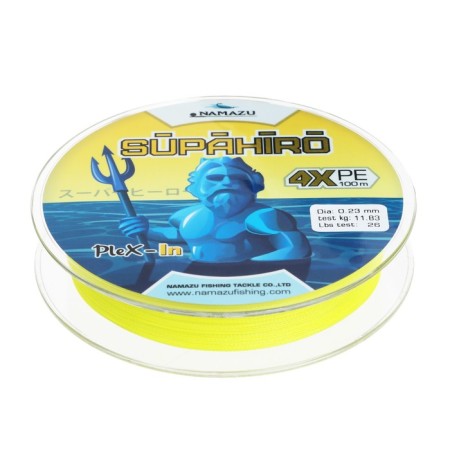 Namazu Supahiro 4x -wicker cord 4x, diameter 0.23 mm, test 11.83 kg, 100 m, yellow