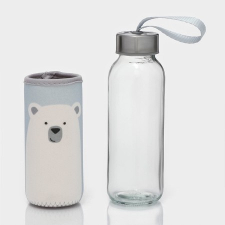 A glass bottle in a white bear cover, 300 ml, h = 17 cm-1