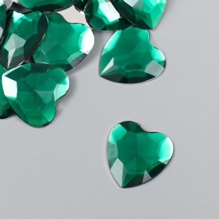 Decor for creativity plastic "Rhinestones heart. Dark green" set of 30 pcs 2.5x2.5 cm