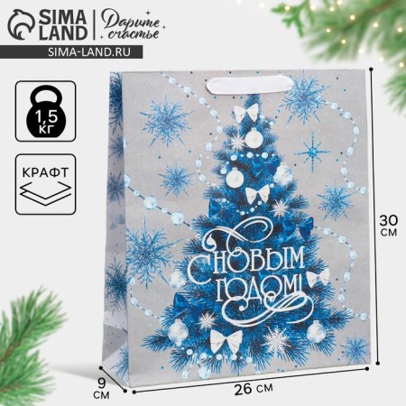 Craft vertical package “Happy New Year”, m 26 x 30 x 9 cm, new year