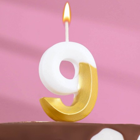 A candle for a cake on a shit "Fine", a number 9, 5.5 cm, white-golden