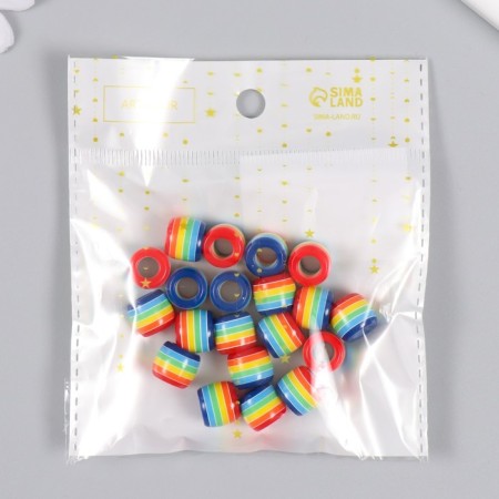 Beads for creativity plastic "Striped cylinder with blue" set of 20 pcs 1x1.2x1.2 cm-3