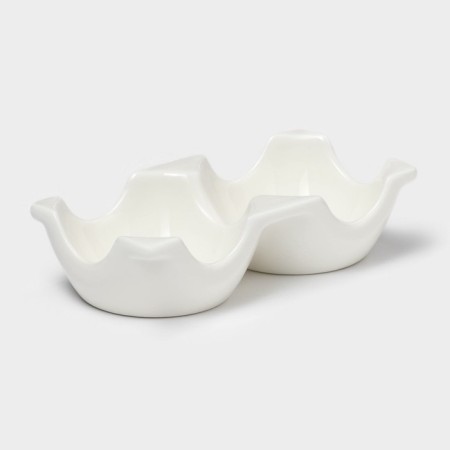 Porcelain set for spices Bellatenero “Eggs”, 3 objects: Solonka 60 ml, polling trunk 60 ml, stand, white and beige color-6