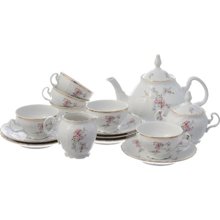 Tea Service 6/9 Bernadotte, decor "Wild rose, gold layer", 15 items