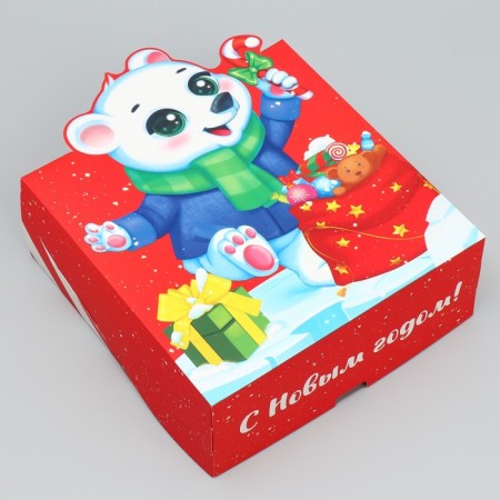 Folding box “Happy New Year!”, White bear, 25 x 25 x 10 cm, new year-2