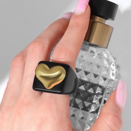 Ring "Heart" is wide, black color, size 18.5-1