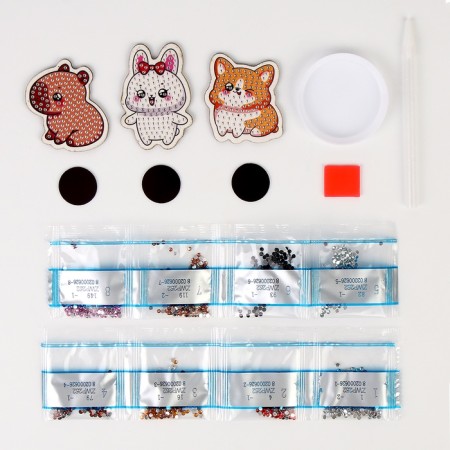 Diamond mosaic on a wooden magnet for children "Cute Beasts", a set for creativity-2