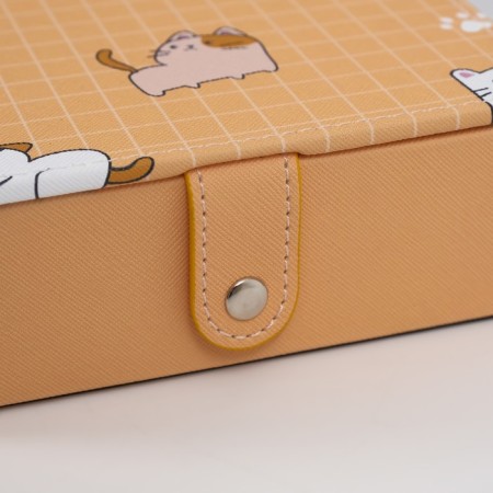 Casket leatherette for jewelry with a mirror "cats" yellow 15x21.5x5.5 cm-4