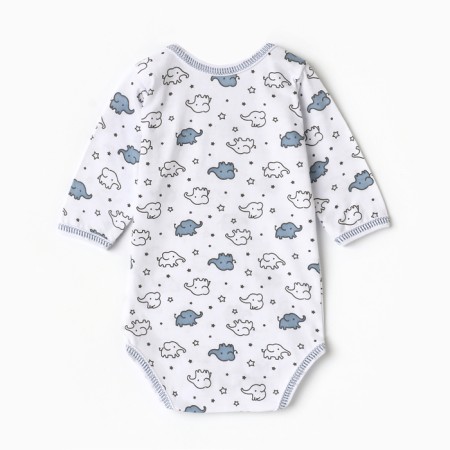 Body baby with long sleeve, white color/elephants, height 62-4