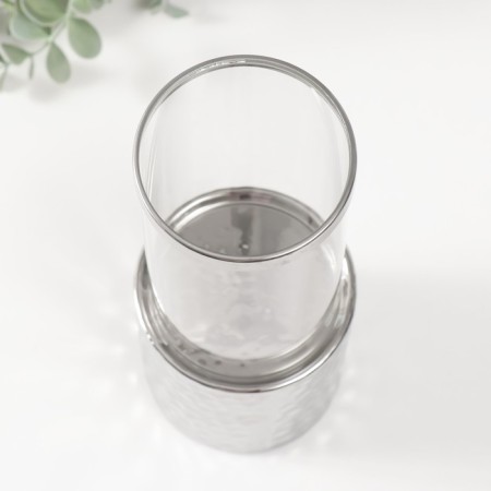 Ceramics candlestick, glass for 1 candle "Noir. Cylinder" d = 7.5 cm silver 9x9x24 cm-2