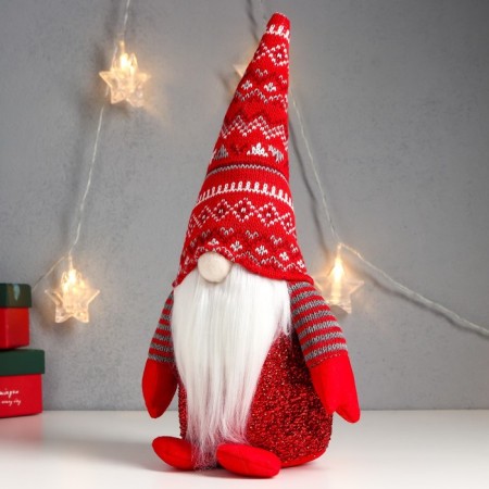 Doll Interior Light "Santa Claus Luminous nose, in a red cap with patterns" 33x17x12 cm-3