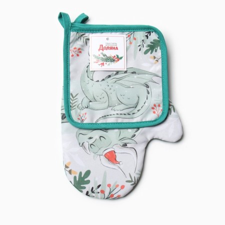 Set of kitchen. Dolyana "Fairytale Dragon": mittens 20x28 cm, severity 17x17 cm, 35% HL, 65% PE-5