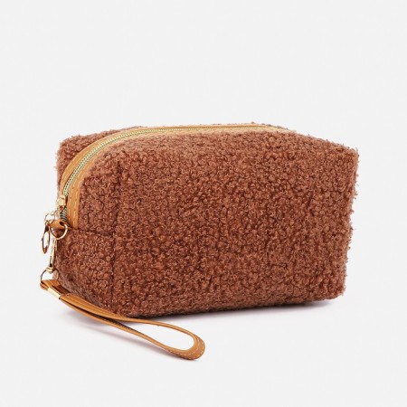 Cosmetic bag on lightning, with a lining, color beige-brown