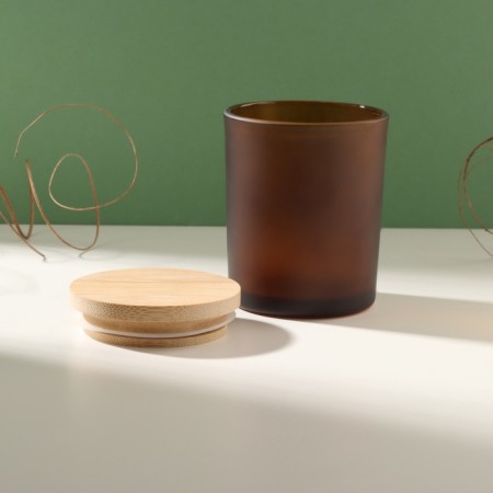 Bank for candles glass with a “brown semi -water” lid 220 ml 7x7x8.4 cm-1