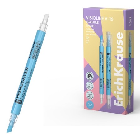 Double-sided marker textbook 4 mm, Erichkrause, "Visioline V-16 Erasable Pastel" Blue color