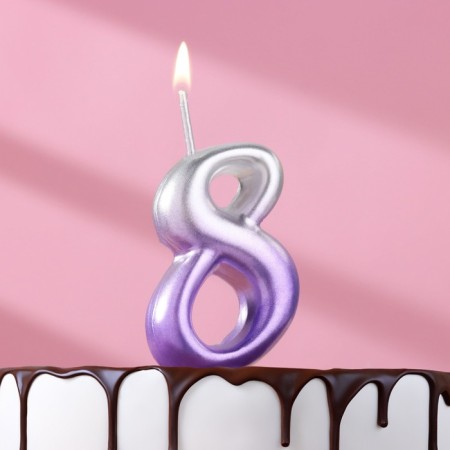 Candle for the cake "Oval", number "8", 5.5 cm, silver-sir