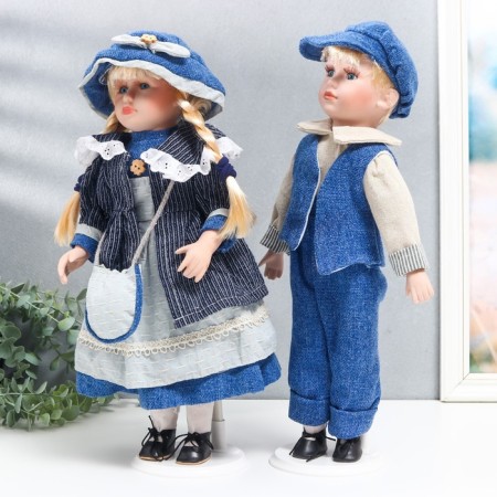 Doll collectible couple "Natasha and Sasha, Blue Velvet" set 2 pcs 40 cm-2