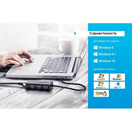 USB concentrator Ugreen 3 x USB 3.0, RJ45 (20265)-9