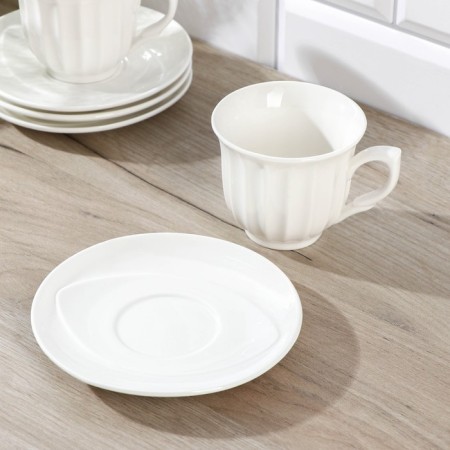 Tea ceramic tea on a wooden stand “Estet”, 12 objects: 6 cups d = 8.6 cm 200 ml, 6 Smarks 14.5 × 10.6 cm, white color-3