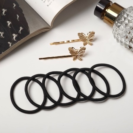 Hair set "Liora" (8 elastic bands, 2 invisibility 5 cm) butterflies, black-golden-1