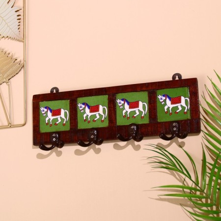 Caravan hanger "horse", 22*4*12cm, wood, 4 hook color mix-1
