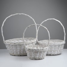 A set of baskets of 3 pcs, d37xh16/44 cm, d30xh14/38 cm, d25xh12/33 cm, white, willow