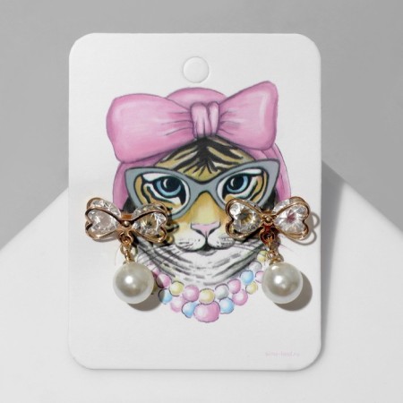 Earrings with pearls "bow" with bead, white color in gold-2