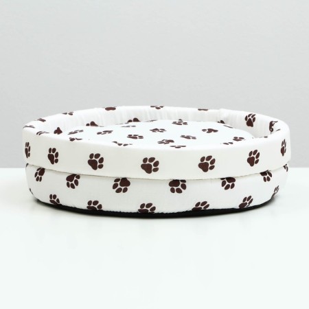 Lowcost Lyncost Round, Poplin, 40 x 40 x 12 cm, white with paws-2