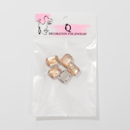 Rhinestones in DSAPs (set 5 pcs.), 10 × 14 mm, brown color in silver-1