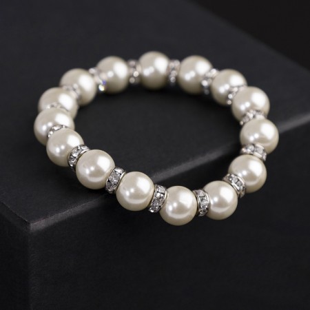 Bracelet Pearl "Bride" with rhinestones, ball No. 12, milk color, d = 5.5 cm-3