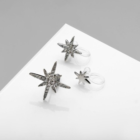 Earrings "Kuffs" polar stars, set 3 pcs, white color in silver-2