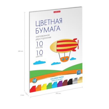 Colored paper A4, 10 colors, 10 sheets, erichkrause, bilateral, coated, in the folder, density 80 g/m2, crafts of crafts-3