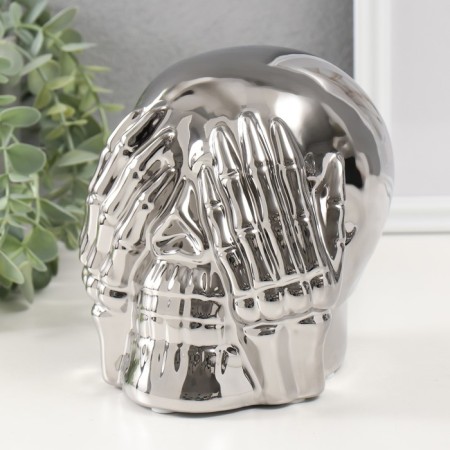 Souvenir ceramics "Skull with tassels in front" silver 13.5x14x15 cm-3