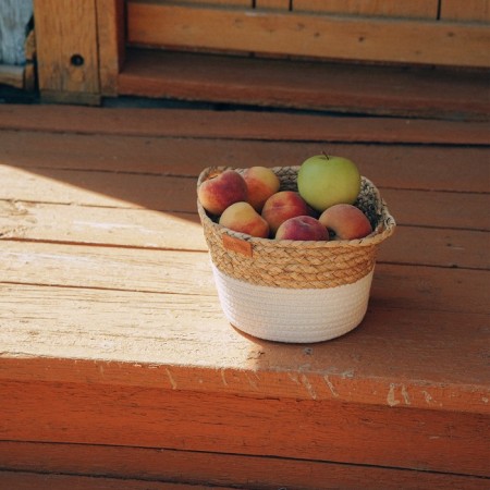 Basket for storage of manual weaving, 27 × 20 × 15 cm, with handles, reeds, cotton-6
