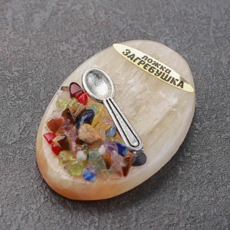 Magnet "Spoon of Zagrebushka", Selenite, Metal, Minerals, 5.1 x 3.5 cm-6