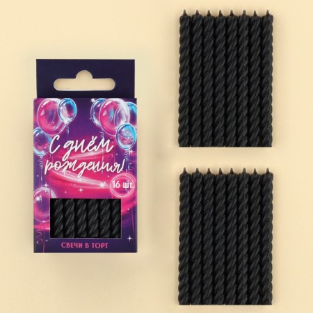 Candles for the cake, black, 16 pcs., 0.5 x 6.5 cm.-1